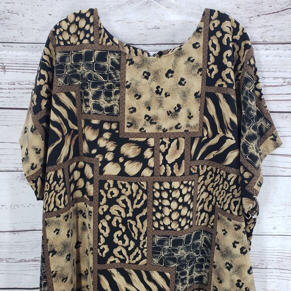 Sag Harbor Woman Black Brown Mixed Print Short Sleeve Midi Dress Size 26W - Picture 4 of 13